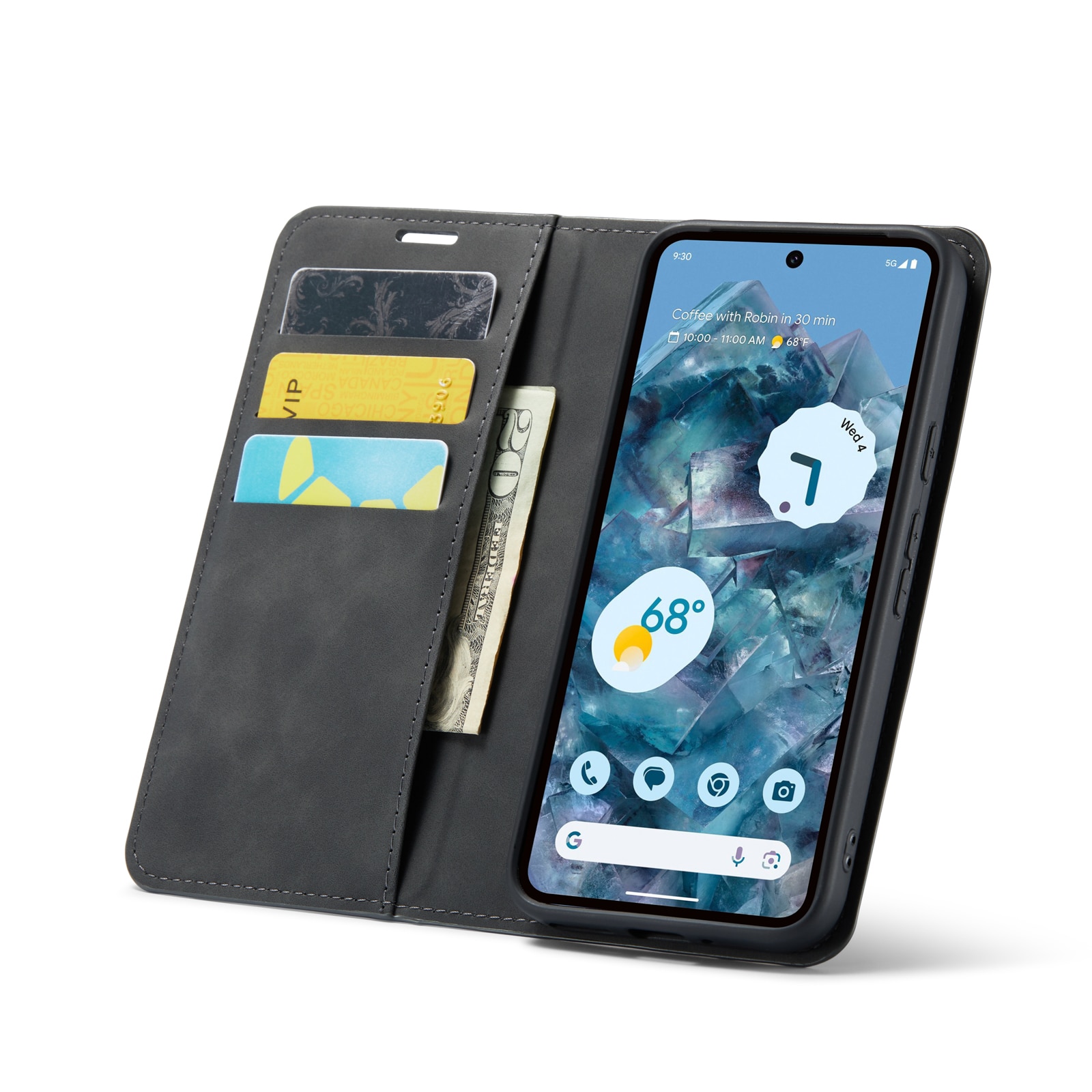 Coque portefeuille mince Google Pixel 9 Pro, noir