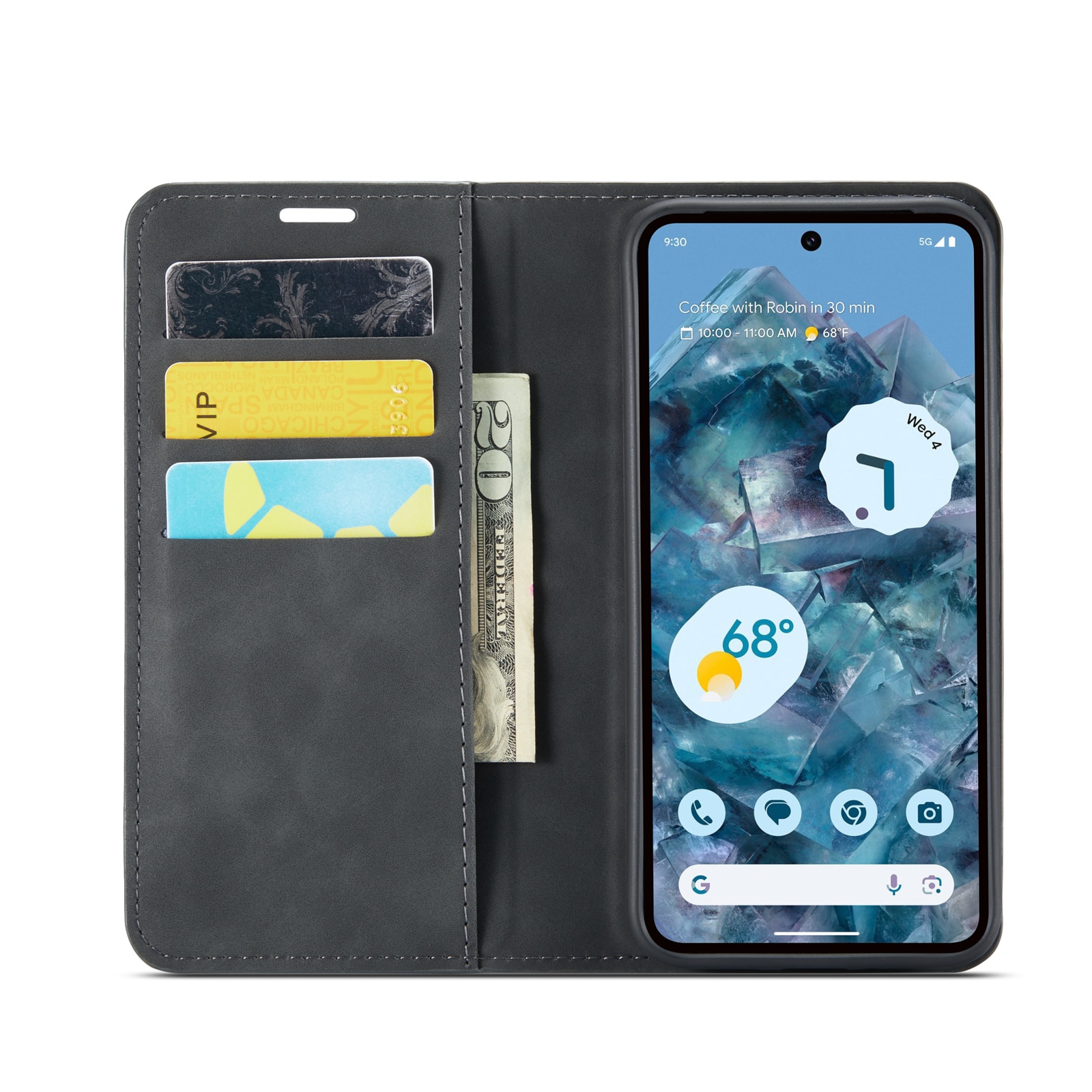 Coque portefeuille mince Google Pixel 9, noir