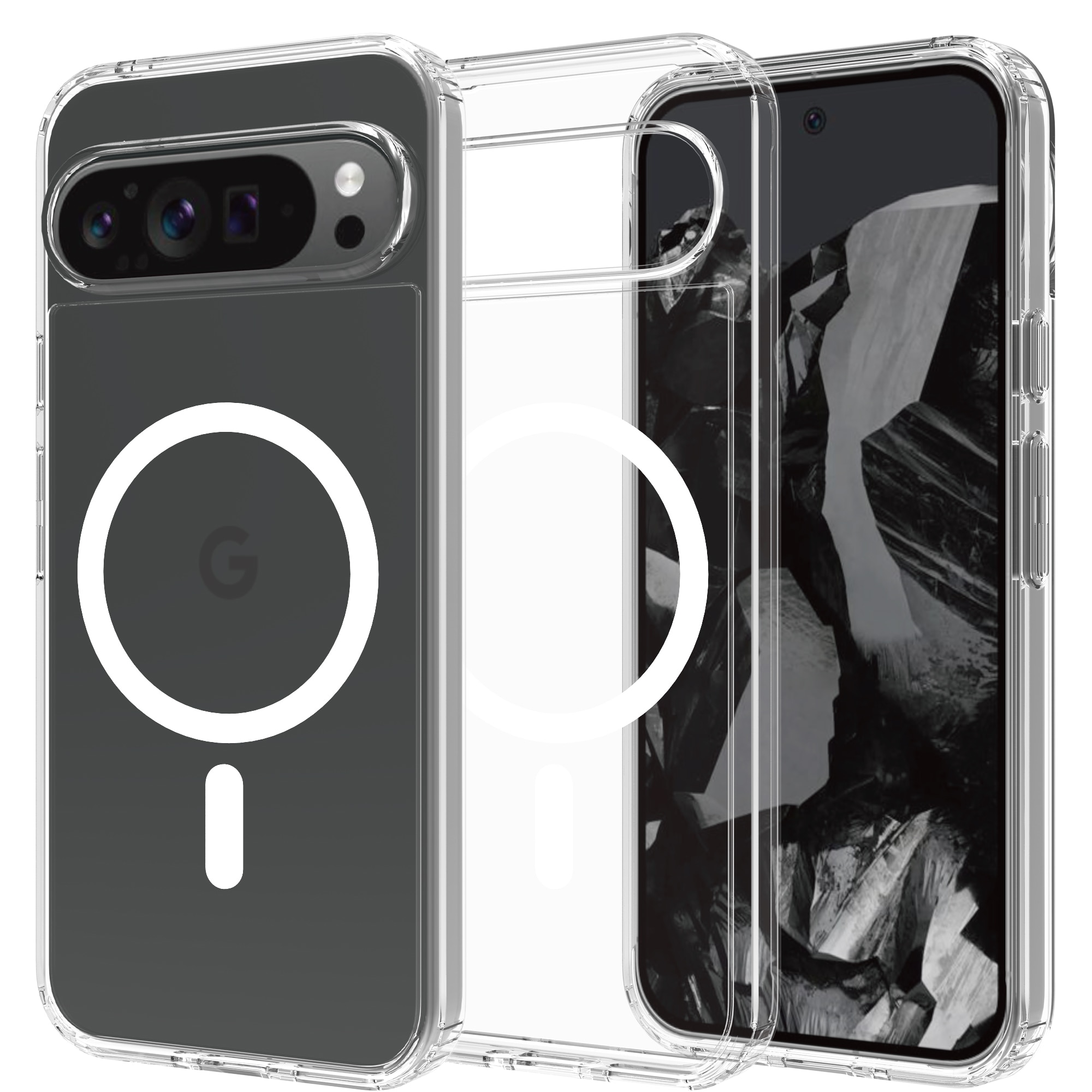 Coque hybride MagSafe Google Pixel 9 Pro XL, transparent