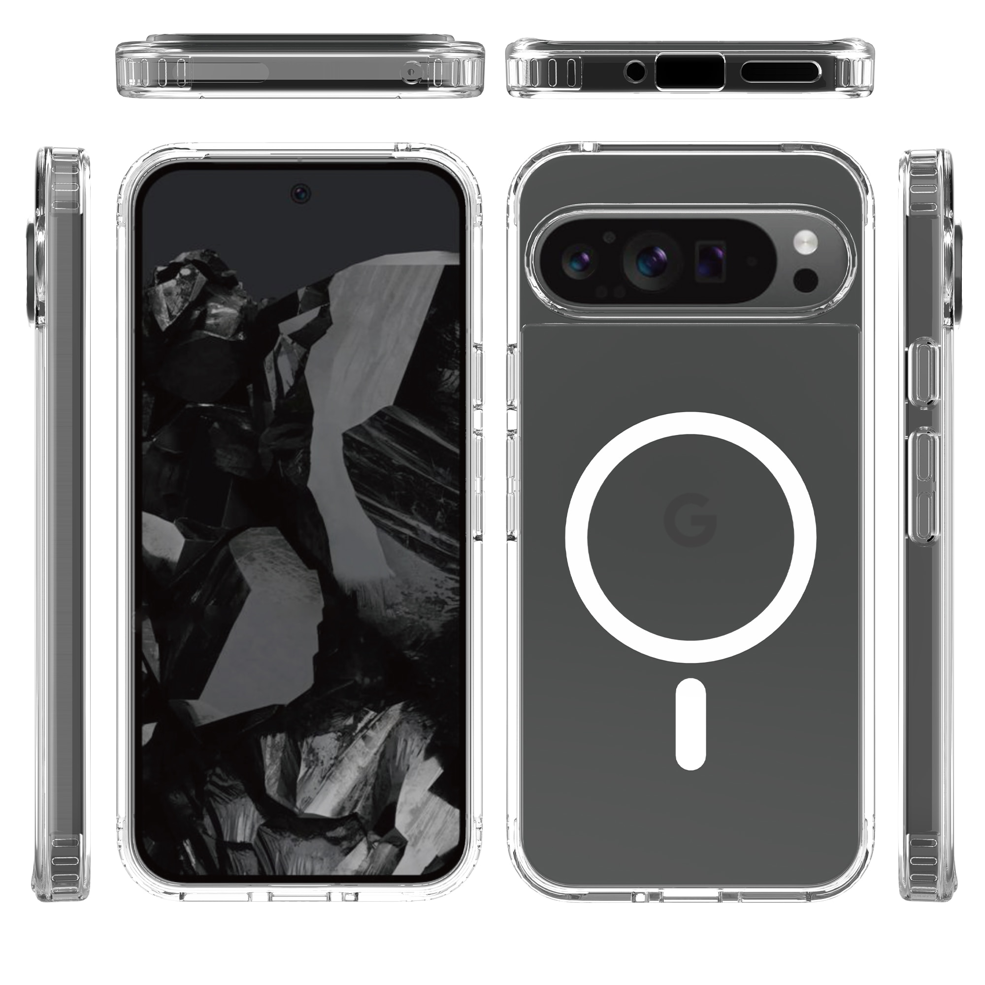 Coque hybride MagSafe Google Pixel 9 Pro XL, transparent