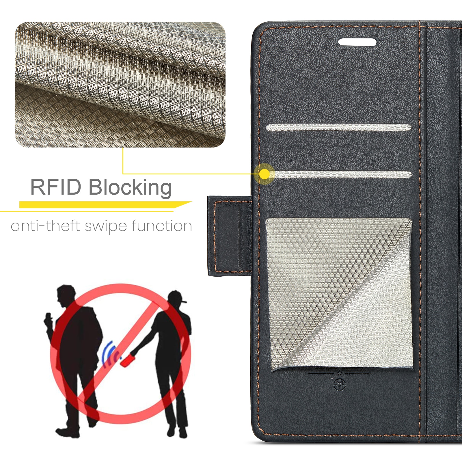 Étui portefeuille mince anti-RFID Google Pixel 9, Noir