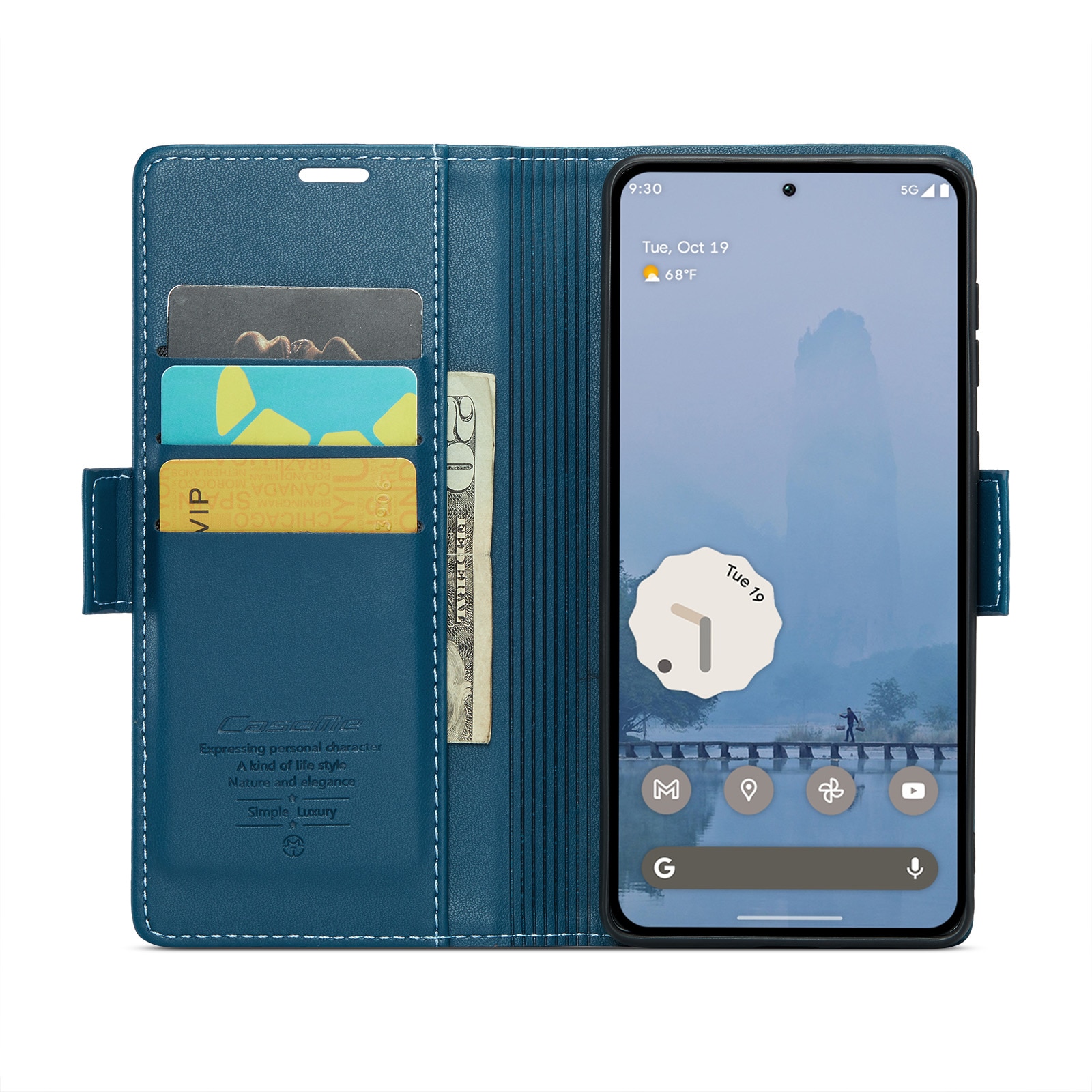 Étui portefeuille mince anti-RFID Google Pixel 9 Pro XL, Bleu