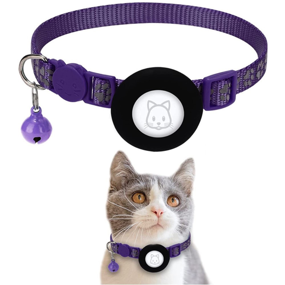 Collier pour chat Apple AirTag empreinte réfléchissante de patte, violet