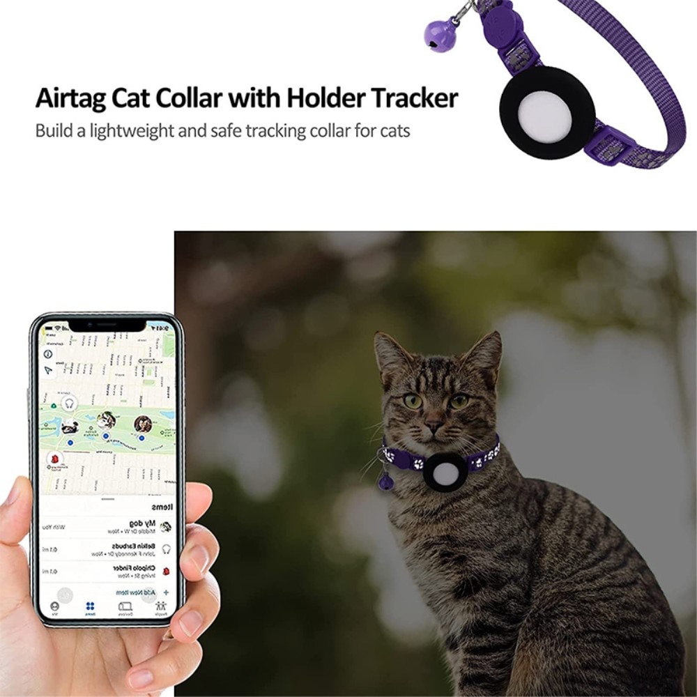 Collier pour chat Apple AirTag empreinte réfléchissante de patte, violet