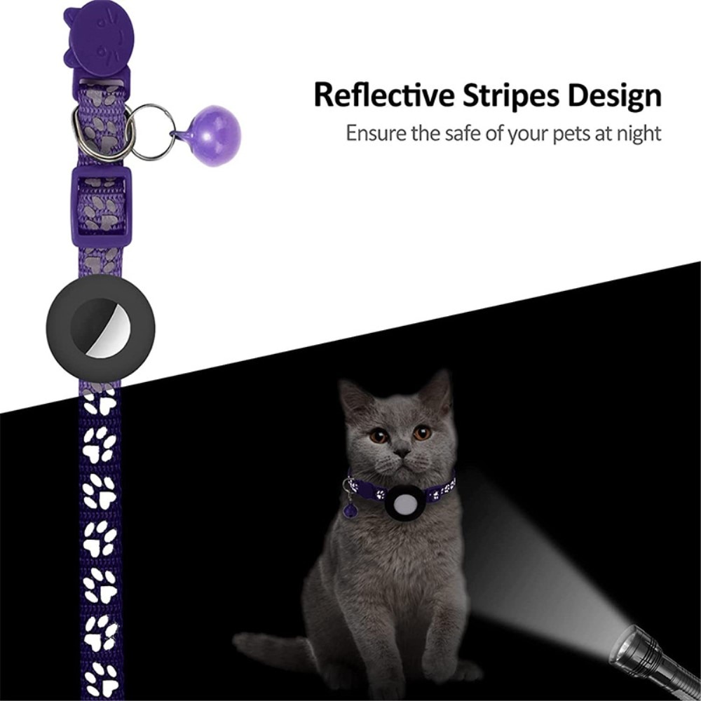 Collier pour chat Apple AirTag empreinte réfléchissante de patte, violet