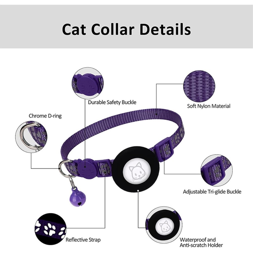 Collier pour chat Apple AirTag empreinte réfléchissante de patte, violet