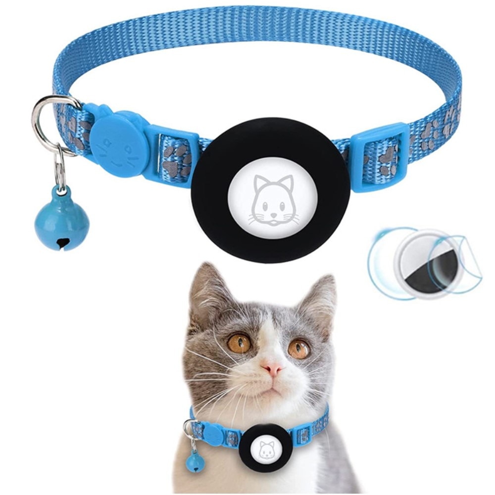 Collier pour chat Apple AirTag empreinte réfléchissante de patte, bleu clair