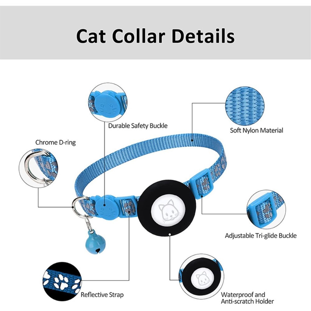 Collier pour chat Apple AirTag empreinte réfléchissante de patte, bleu clair