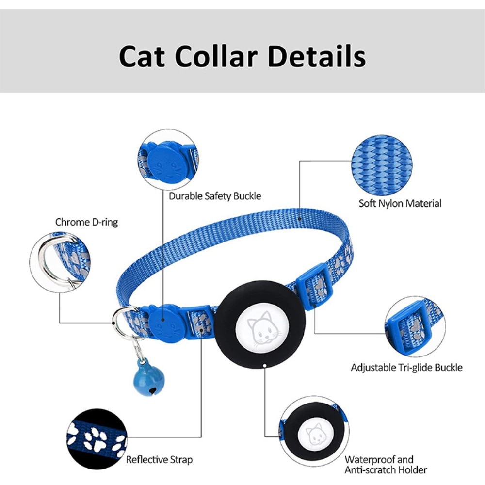 Collier pour chat Apple AirTag empreinte réfléchissante de patte, bleu