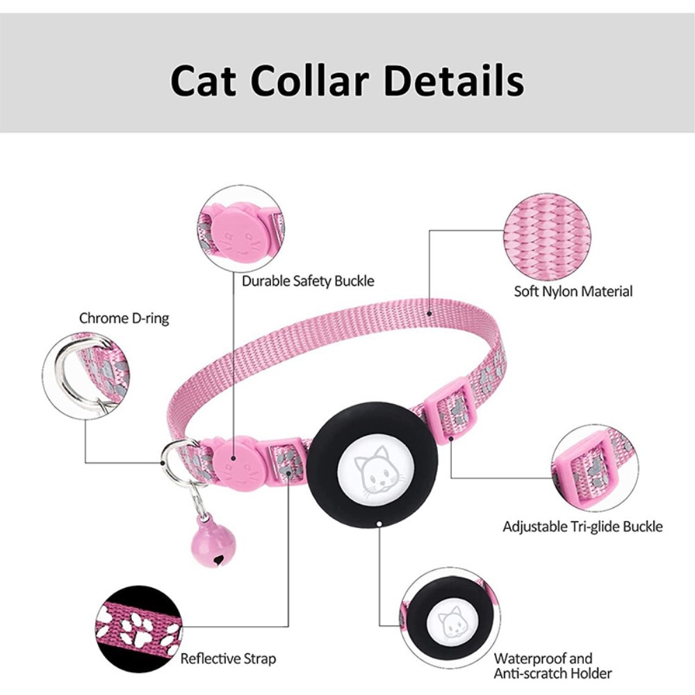 Collier pour chat Apple AirTag empreinte réfléchissante de patte, rose