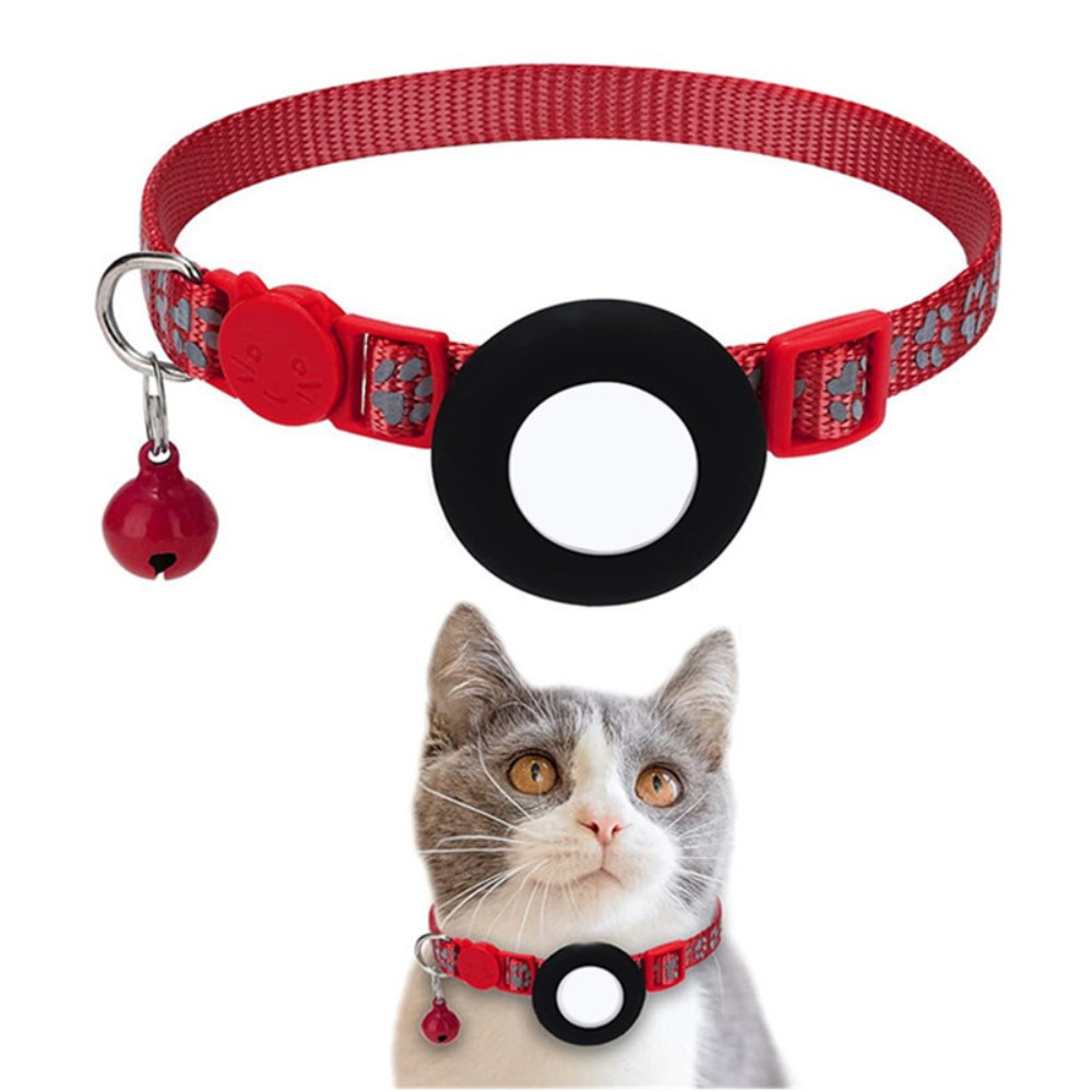 Collier pour chat Apple AirTag empreinte réfléchissante de patte, rouge