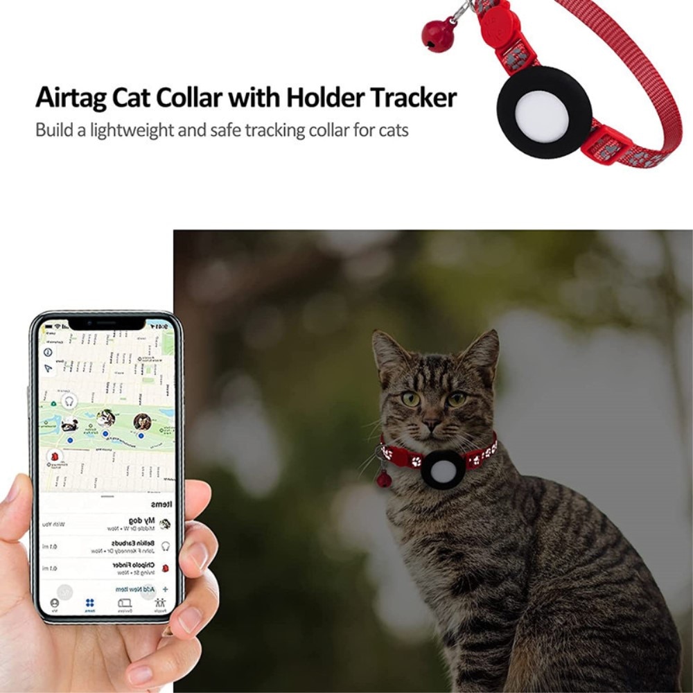 Collier pour chat Apple AirTag empreinte réfléchissante de patte, rouge