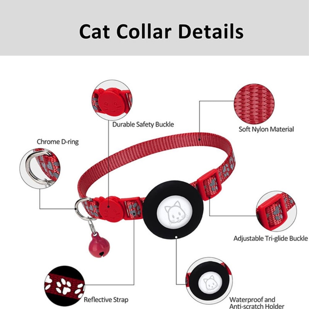 Collier pour chat Apple AirTag empreinte réfléchissante de patte, rouge