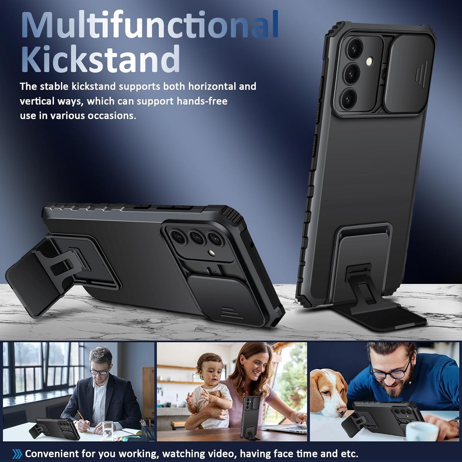 Coque Kickstand avec Protège Caméra Samsung Galaxy S25 Plus, Noir