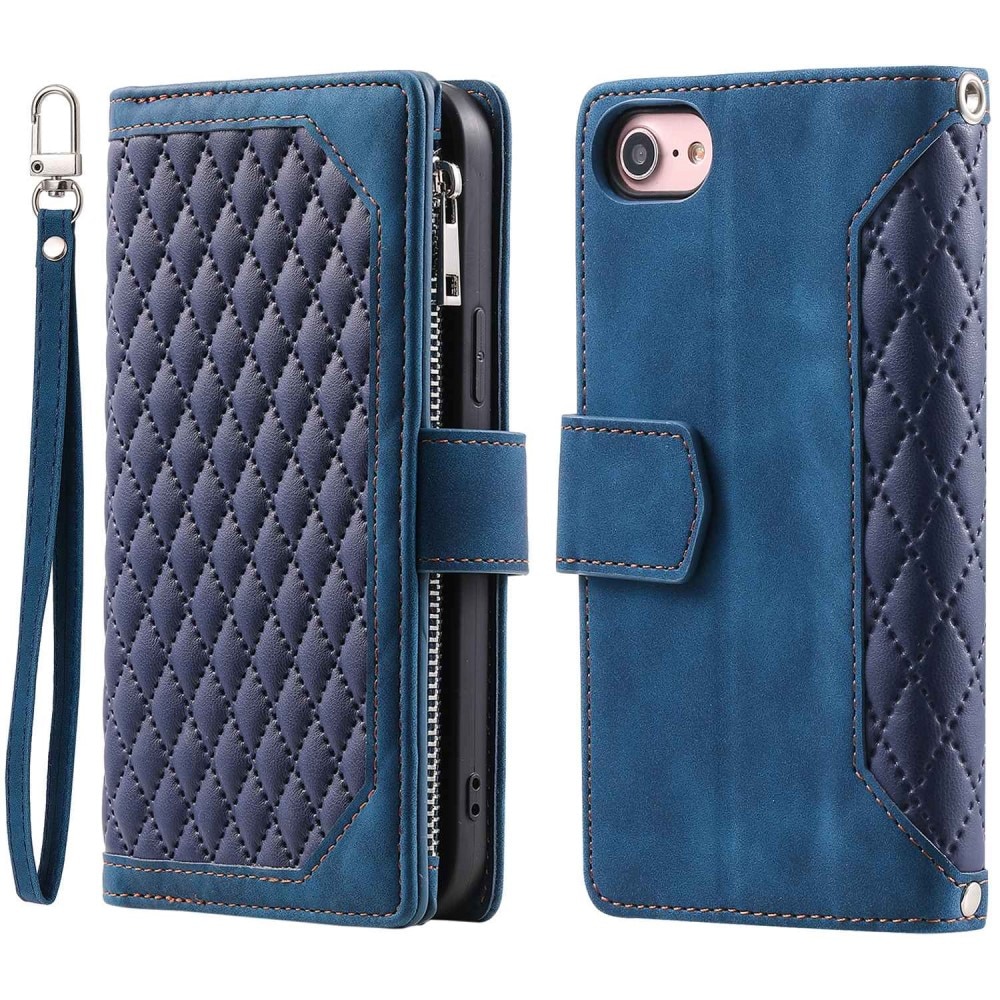 Étui portefeuille matelassée pour iPhone SE 2020, Bleu