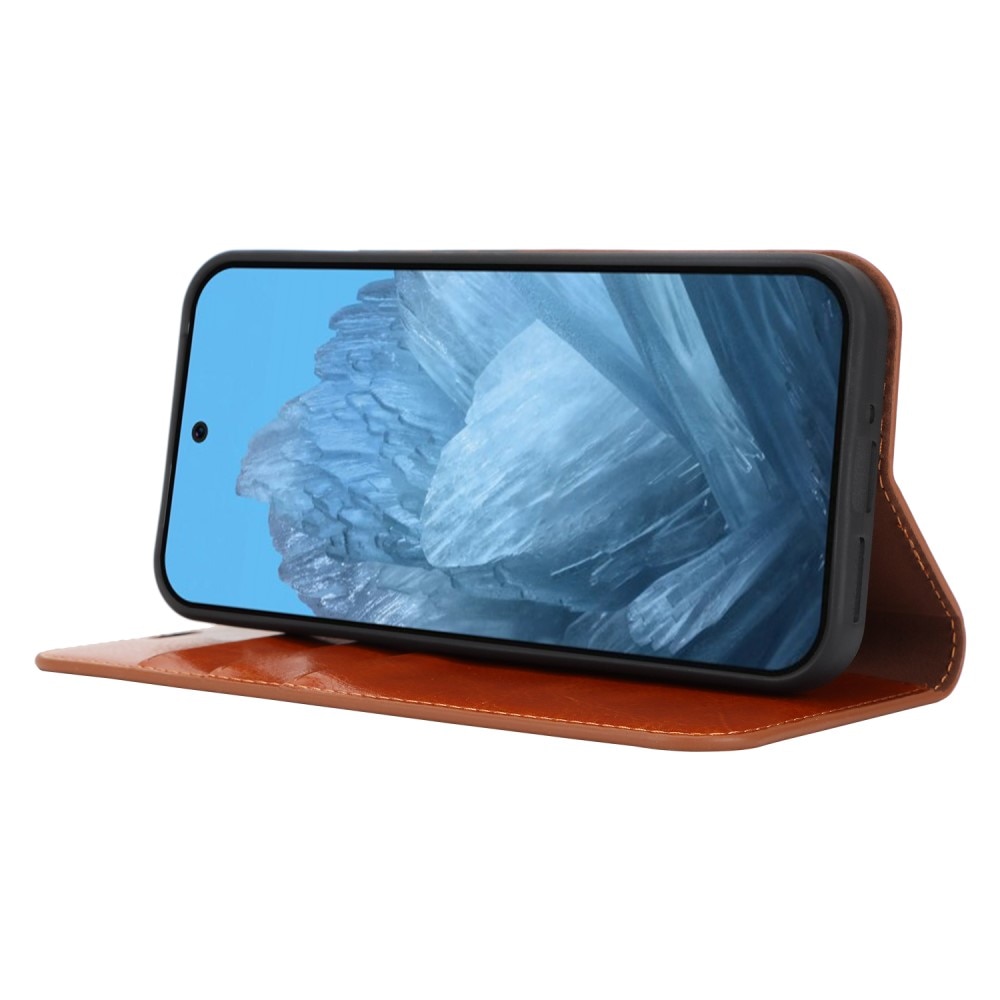 Coque portefeuille en cuir Veritable Google Pixel 9 Pro, marron