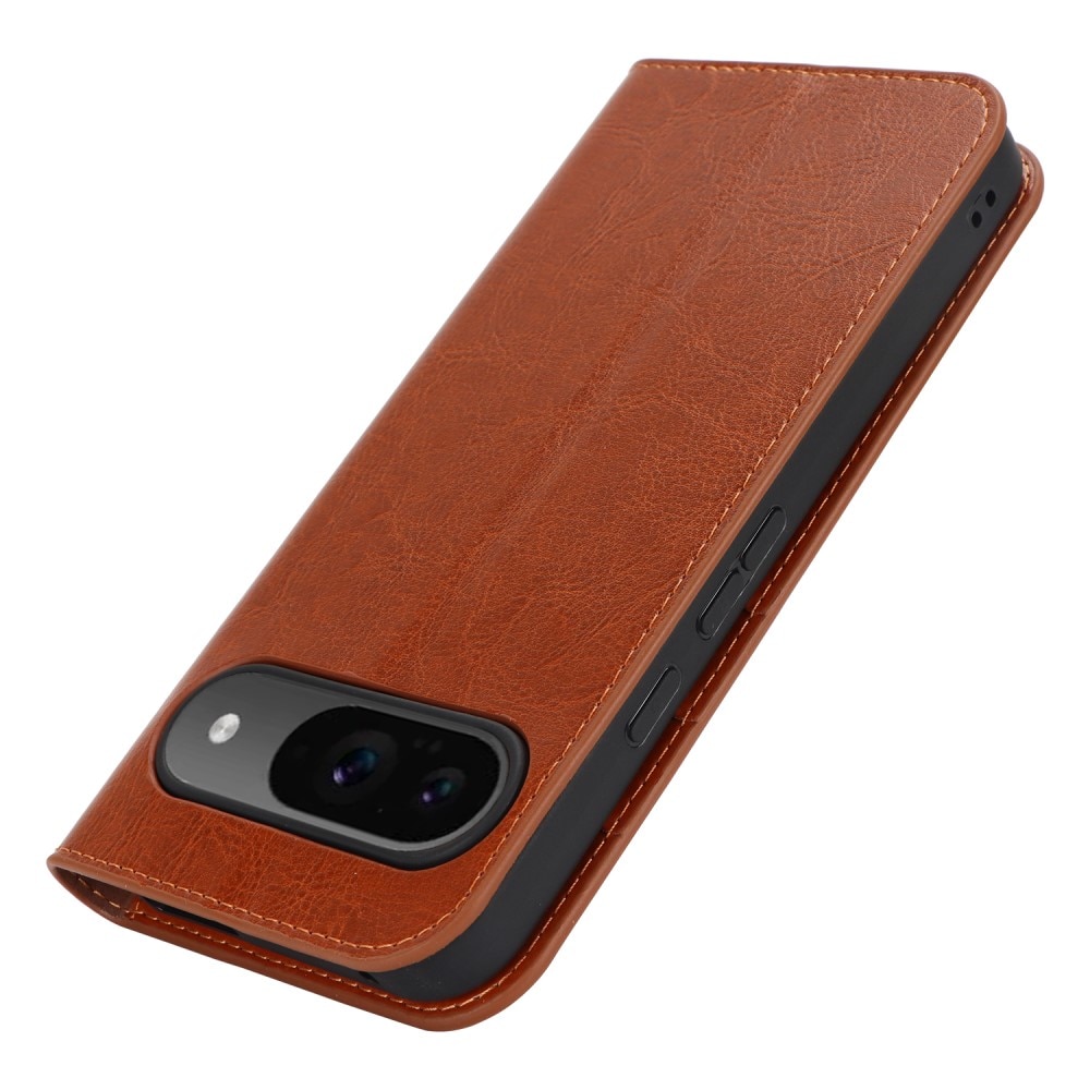 Coque portefeuille en cuir Veritable Google Pixel 9, marron