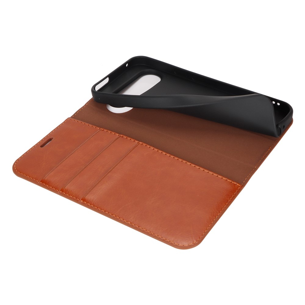 Coque portefeuille en cuir Veritable Google Pixel 9, marron