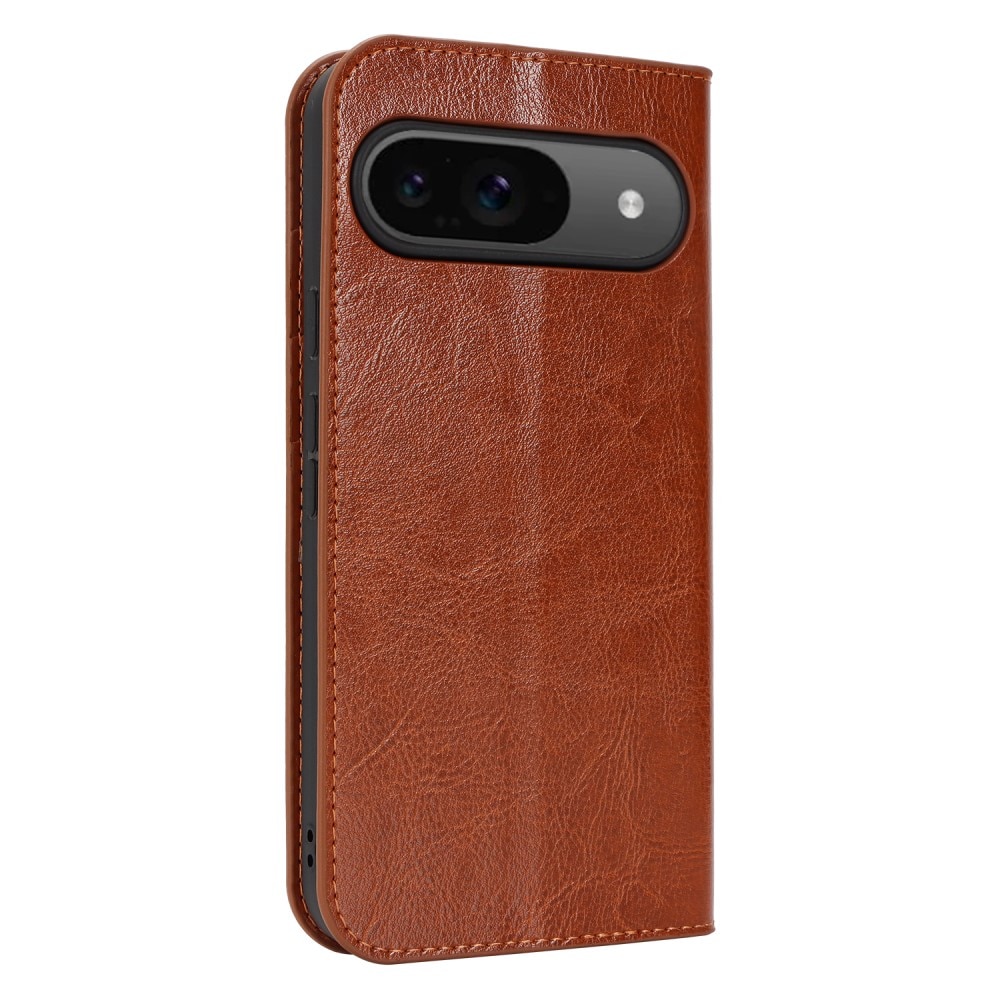 Coque portefeuille en cuir Veritable Google Pixel 9 Pro, marron