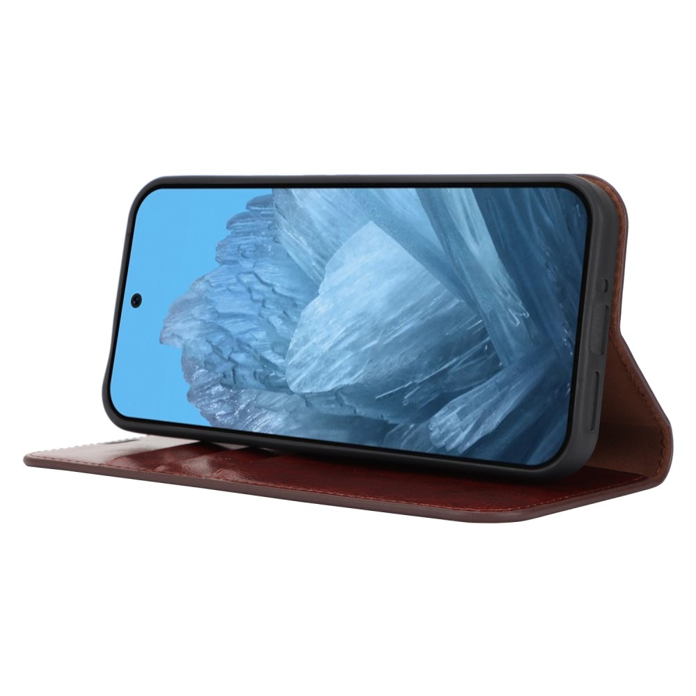 Coque portefeuille en cuir Veritable Google Pixel 9 Pro, marron foncé