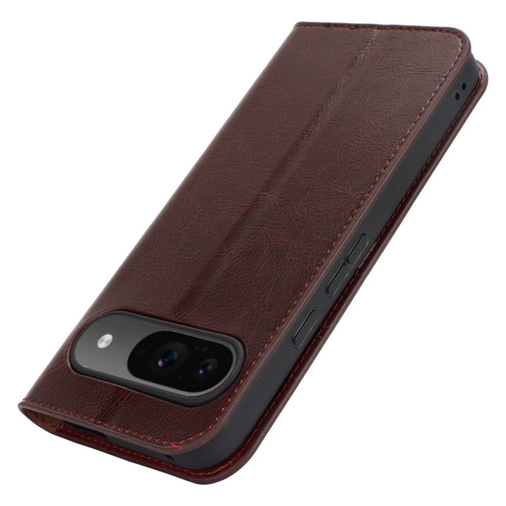 Coque portefeuille en cuir Veritable Google Pixel 9, marron foncé