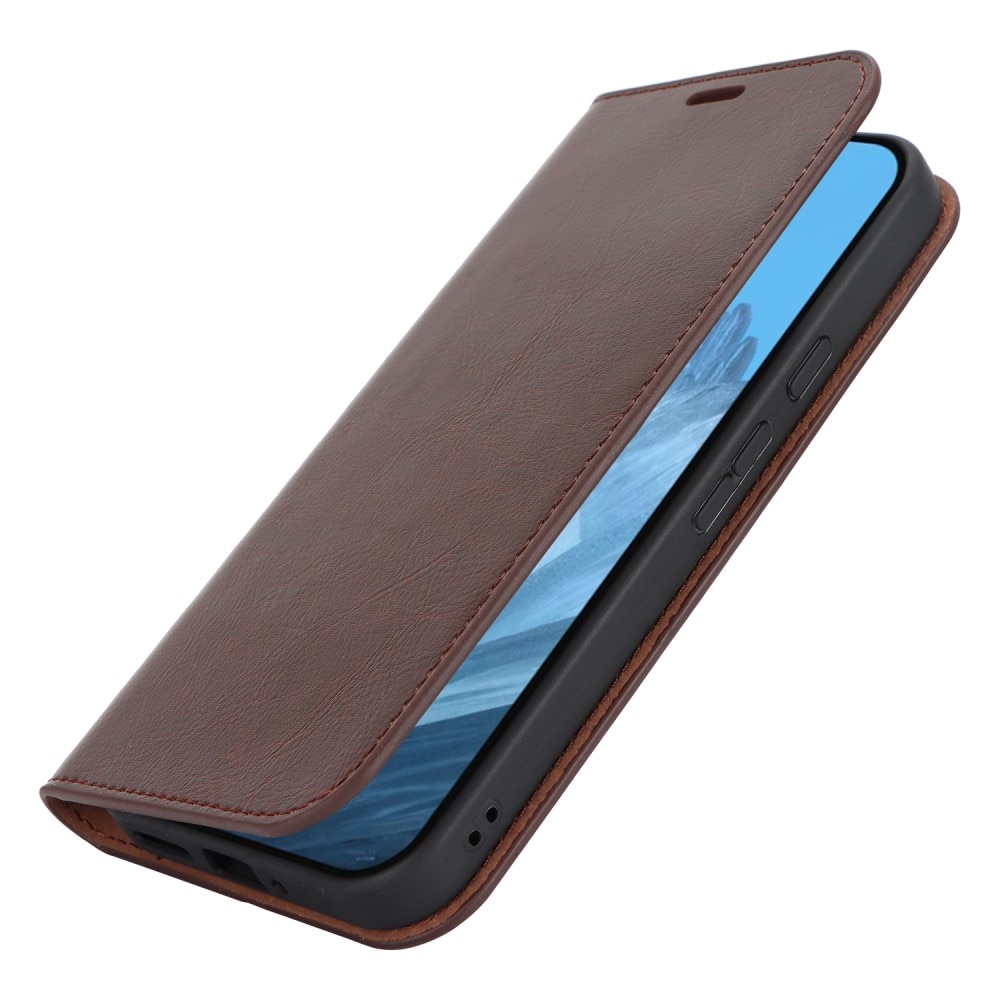 Coque portefeuille en cuir Veritable Google Pixel 9 Pro, marron foncé