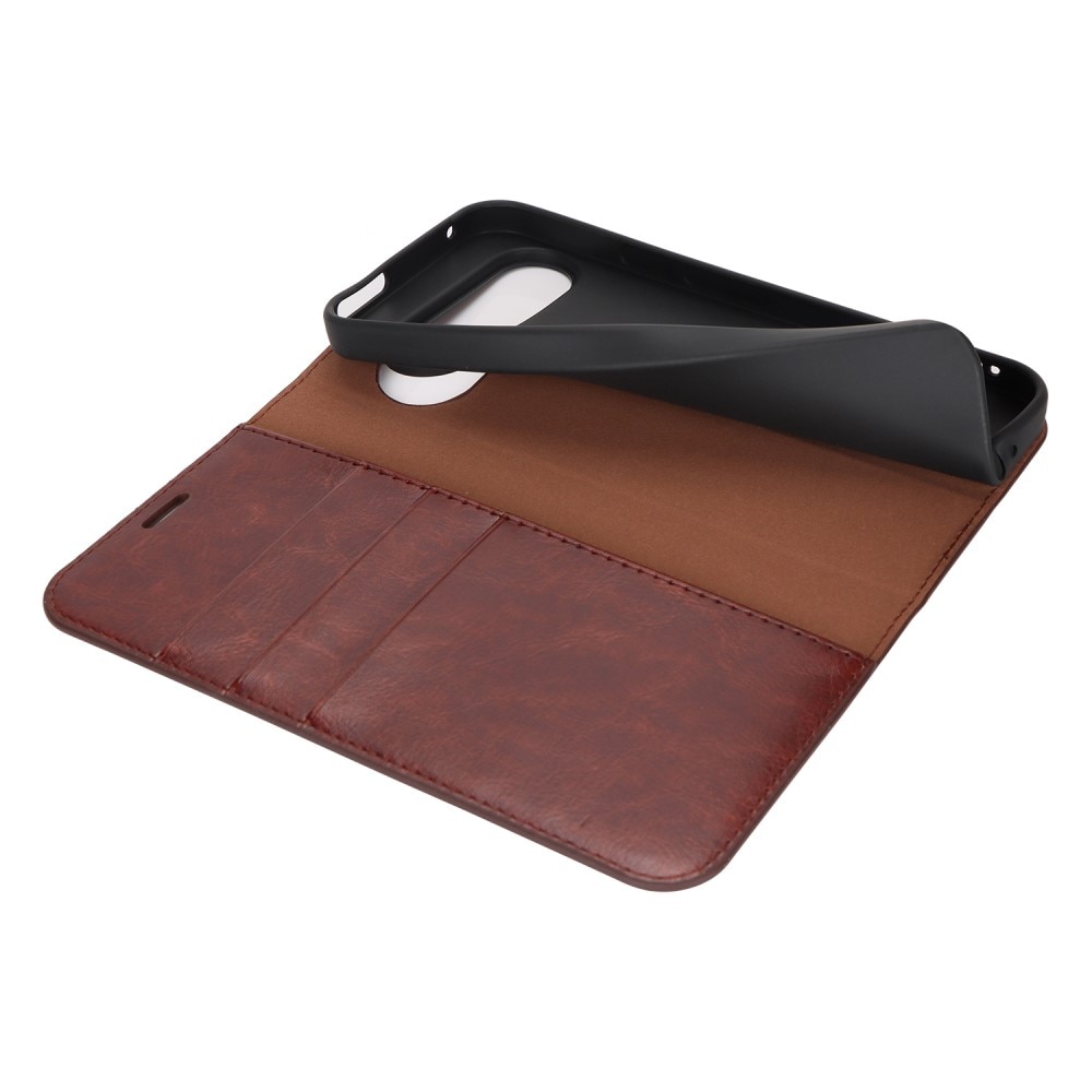 Coque portefeuille en cuir Veritable Google Pixel 9, marron foncé