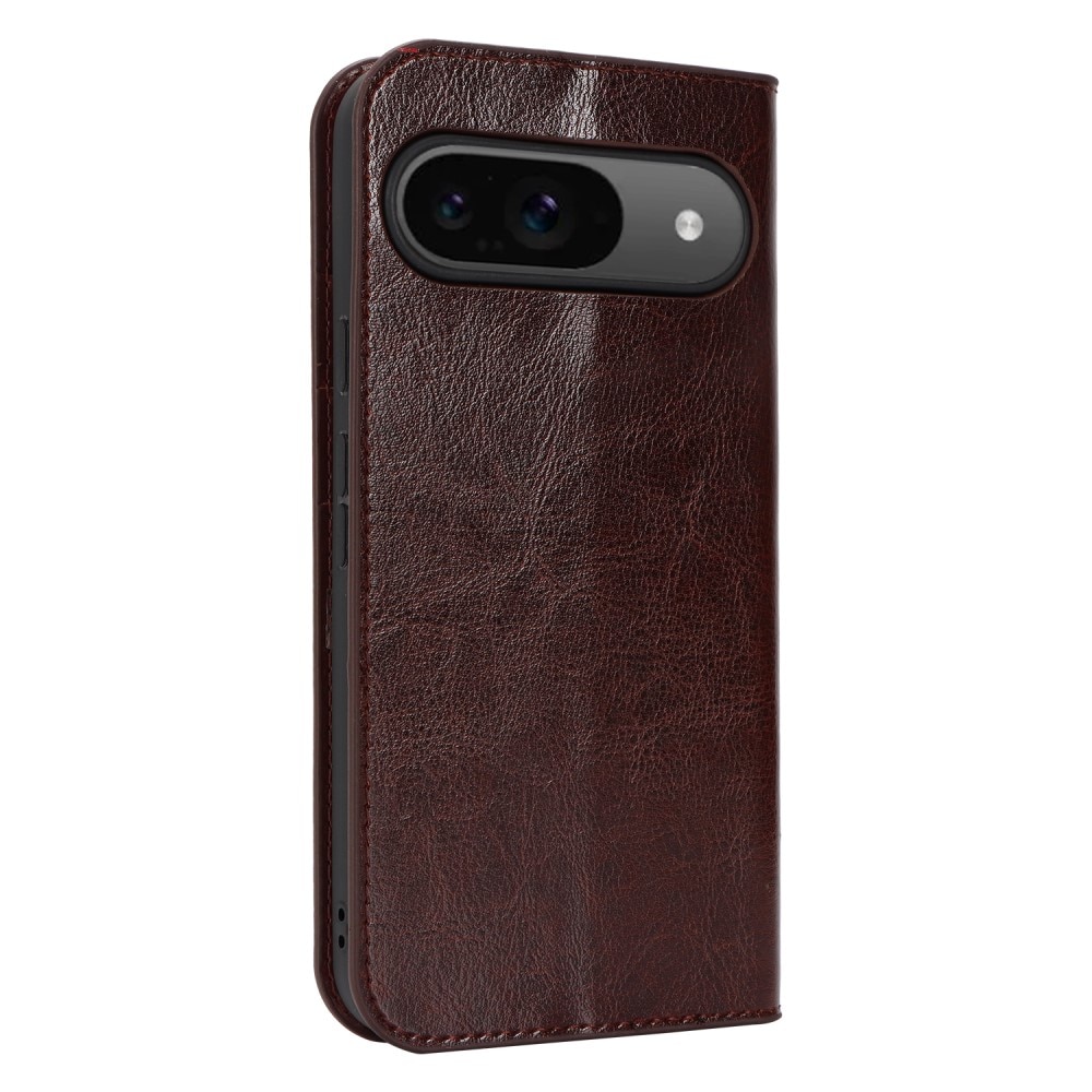 Coque portefeuille en cuir Veritable Google Pixel 9, marron foncé