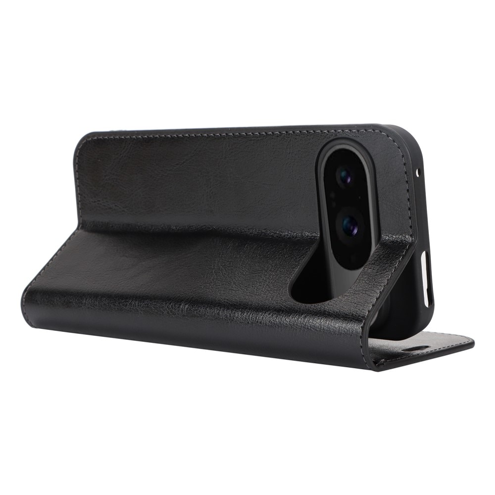 Coque portefeuille en cuir Veritable Google Pixel 9 Pro, noir