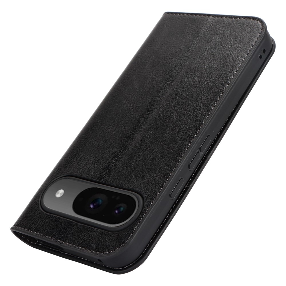 Coque portefeuille en cuir Veritable Google Pixel 9, noir