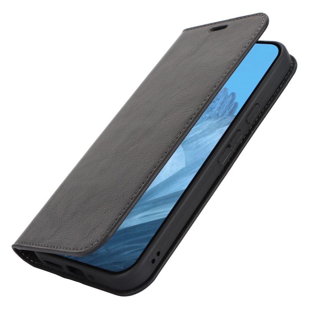 Coque portefeuille en cuir Veritable Google Pixel 9, noir