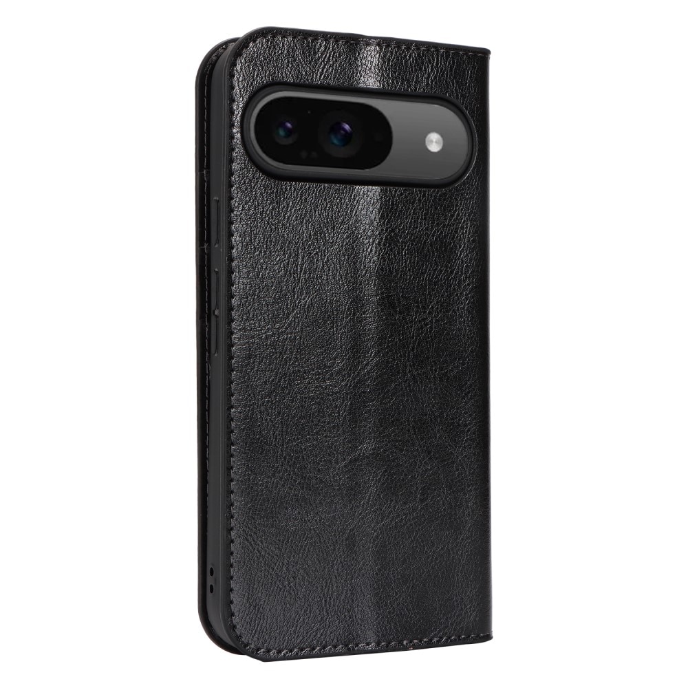 Coque portefeuille en cuir Veritable Google Pixel 9 Pro, noir