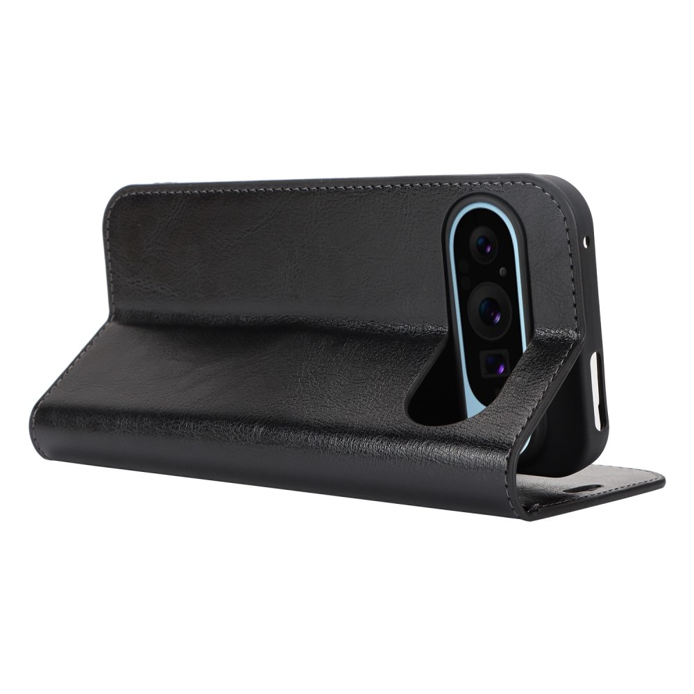 Coque portefeuille en cuir Veritable Google Pixel 9 Pro XL, noir