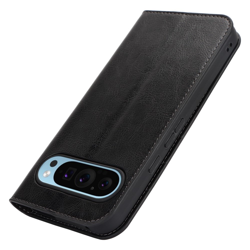 Coque portefeuille en cuir Veritable Google Pixel 9 Pro XL, noir