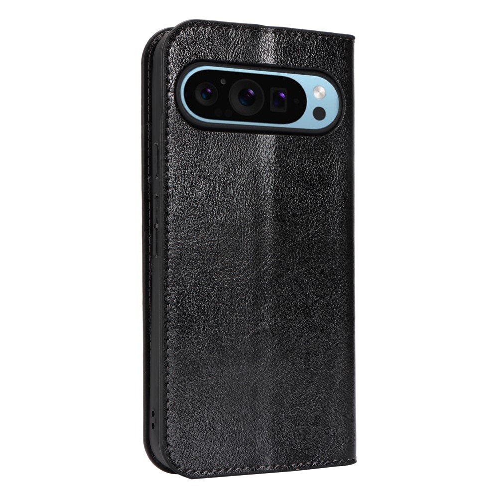 Coque portefeuille en cuir Veritable Google Pixel 9 Pro XL, noir