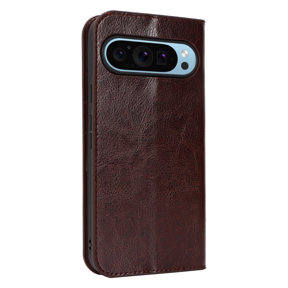 Coque portefeuille en cuir Veritable Google Pixel 9 Pro XL, marron foncé