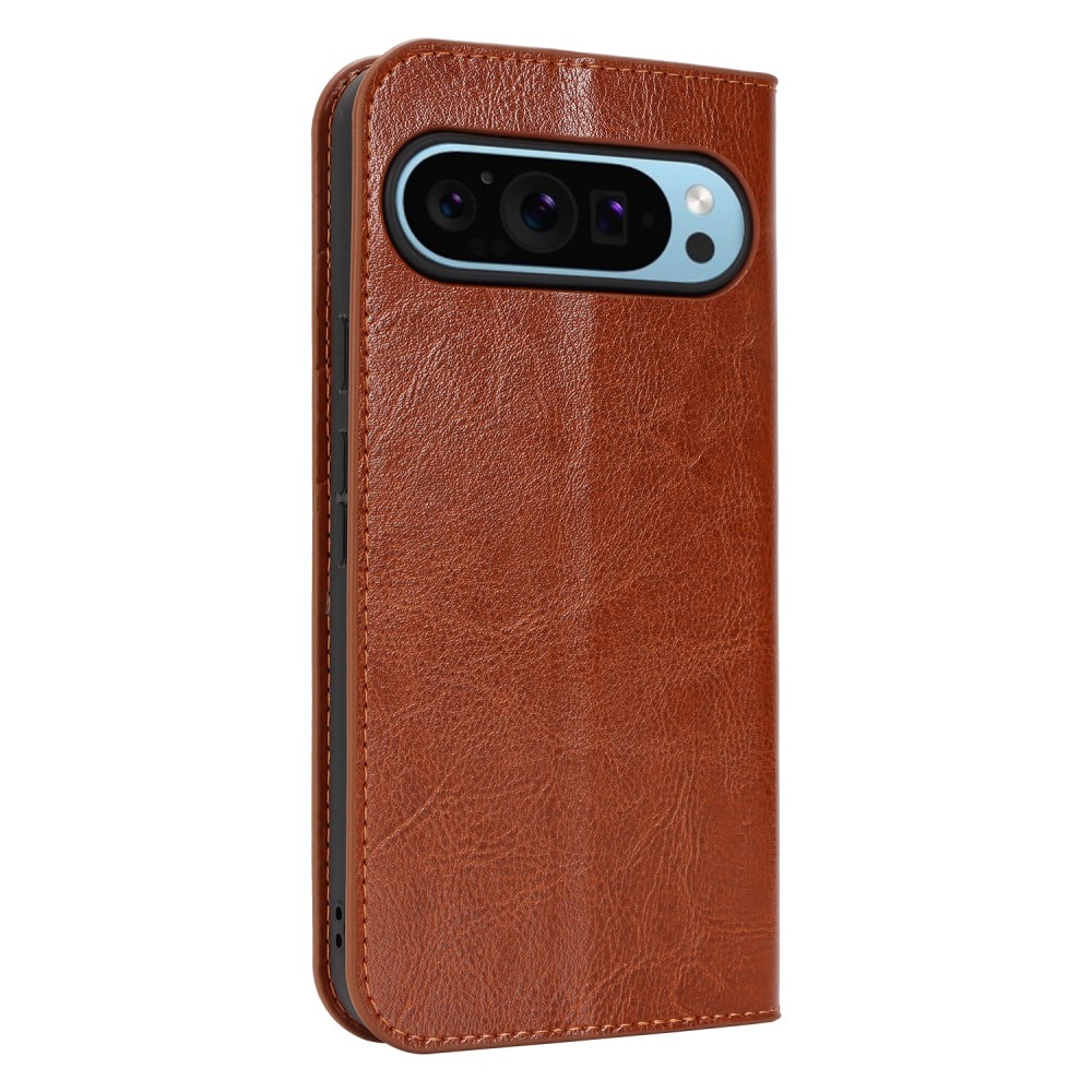 Coque portefeuille en cuir Veritable Google Pixel 9 Pro XL, marron