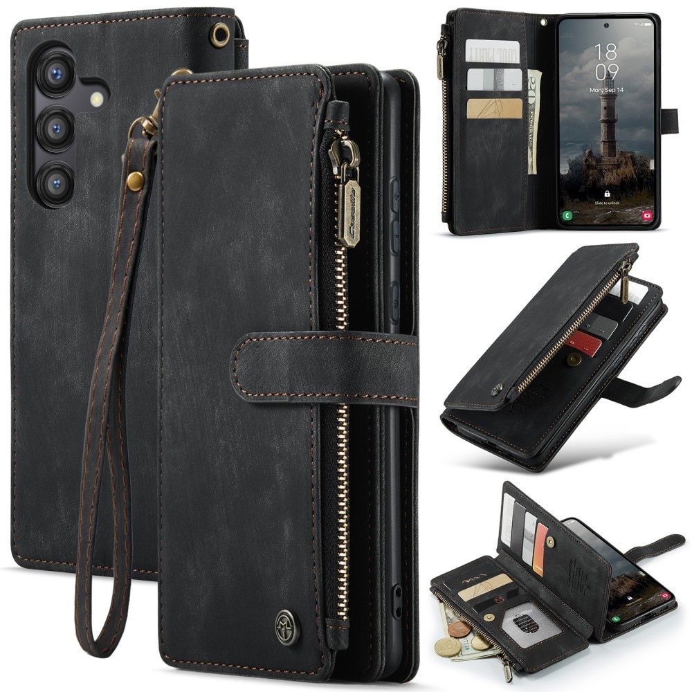 Étui portefeuille à glissière Samsung Galaxy A55, noir
