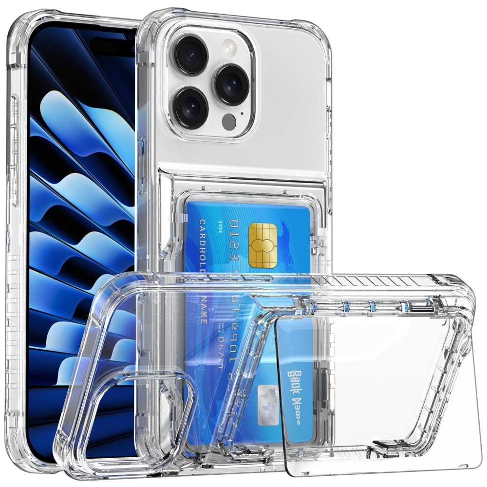 Coque hybride Kickstand à cartes iPhone 16 Pro, transparent