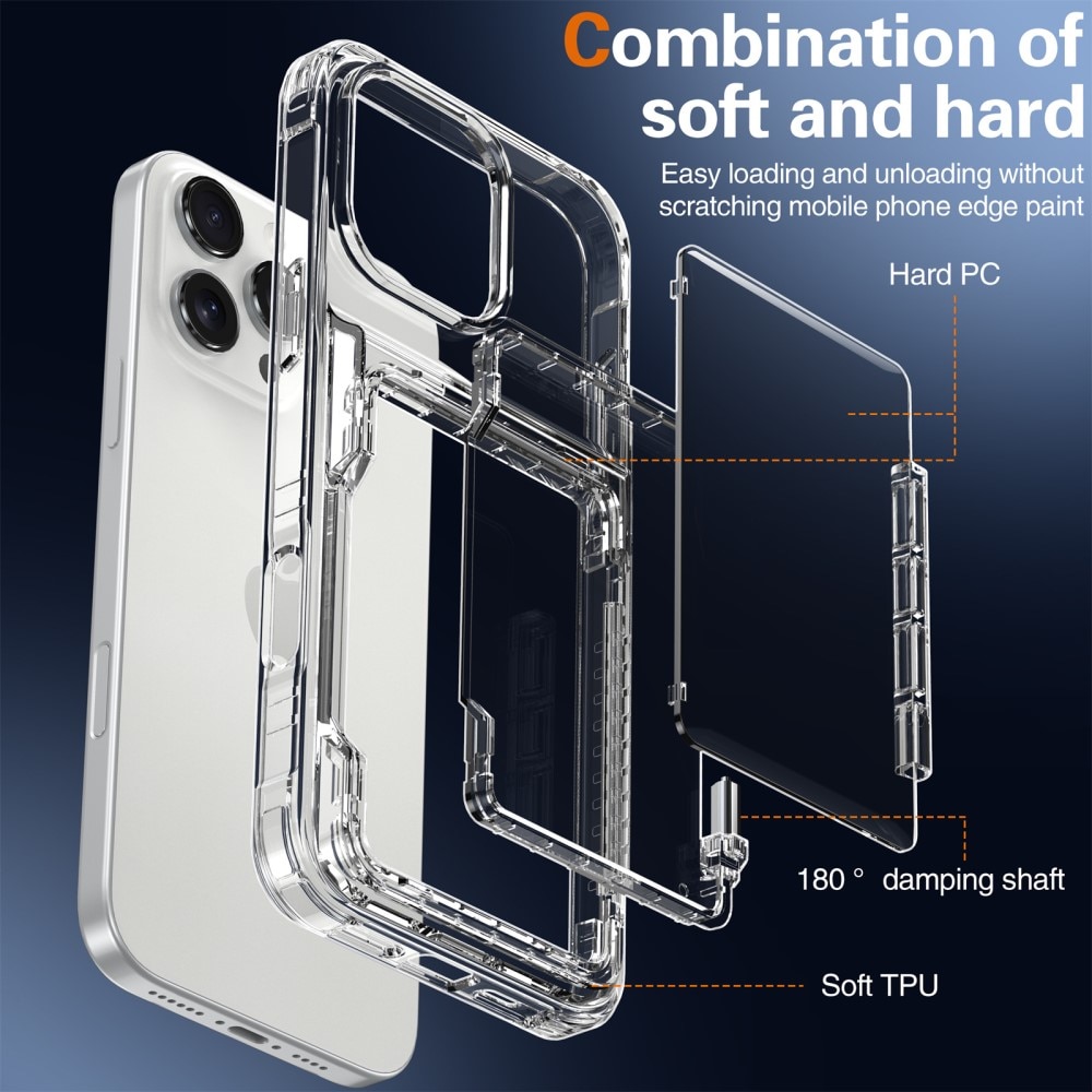 Coque hybride Kickstand à cartes iPhone 16 Pro, transparent