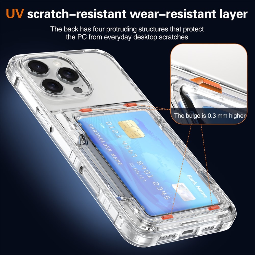 Coque hybride Kickstand à cartes iPhone 16 Pro, transparent