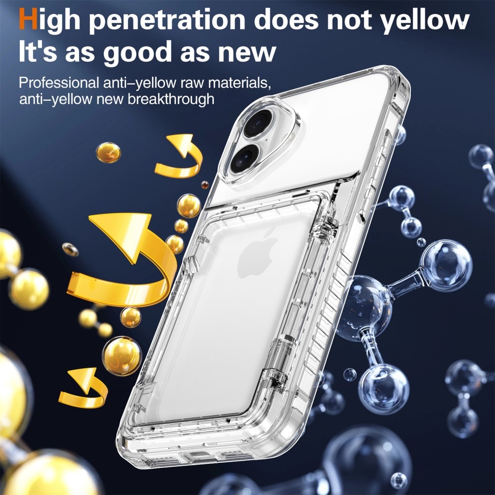 Coque hybride Kickstand à cartes iPhone 16 Plus, transparent