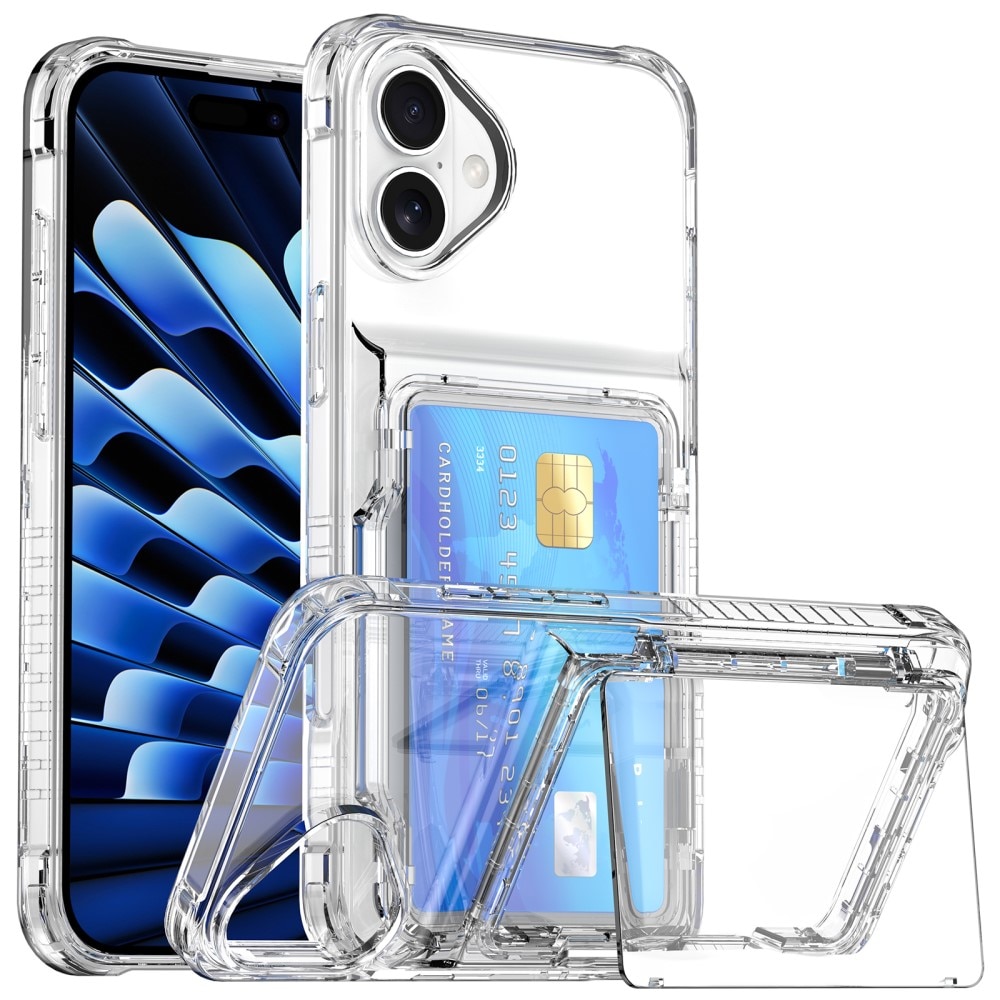 Coque hybride Kickstand à cartes iPhone 16 Plus, transparent