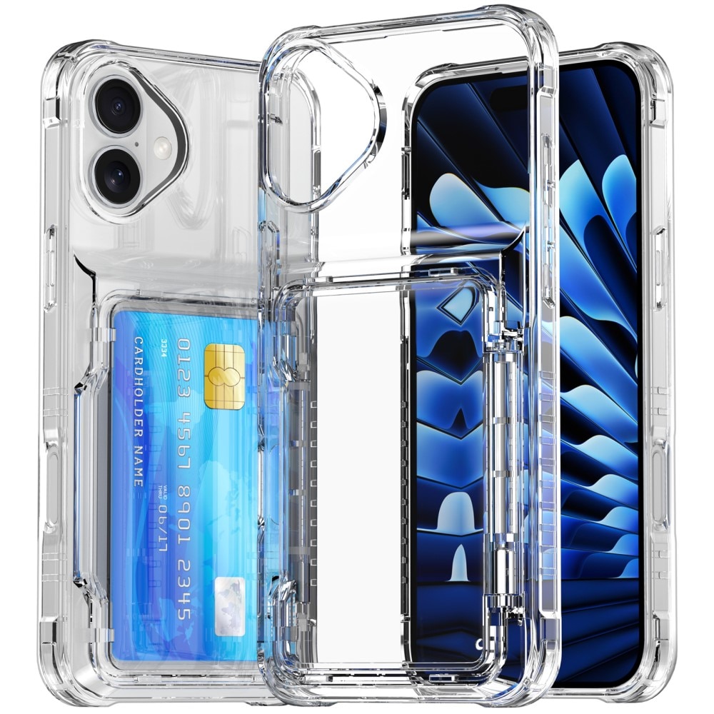 Coque hybride Kickstand à cartes iPhone 16 Plus, transparent