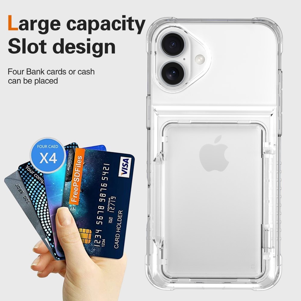 Coque hybride Kickstand à cartes iPhone 16 Plus, transparent