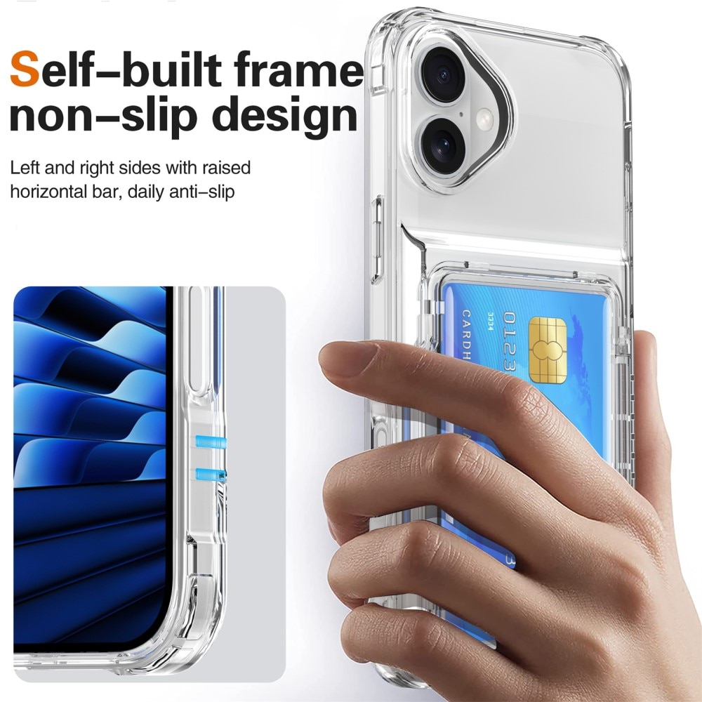 Coque hybride Kickstand à cartes iPhone 16 Plus, transparent