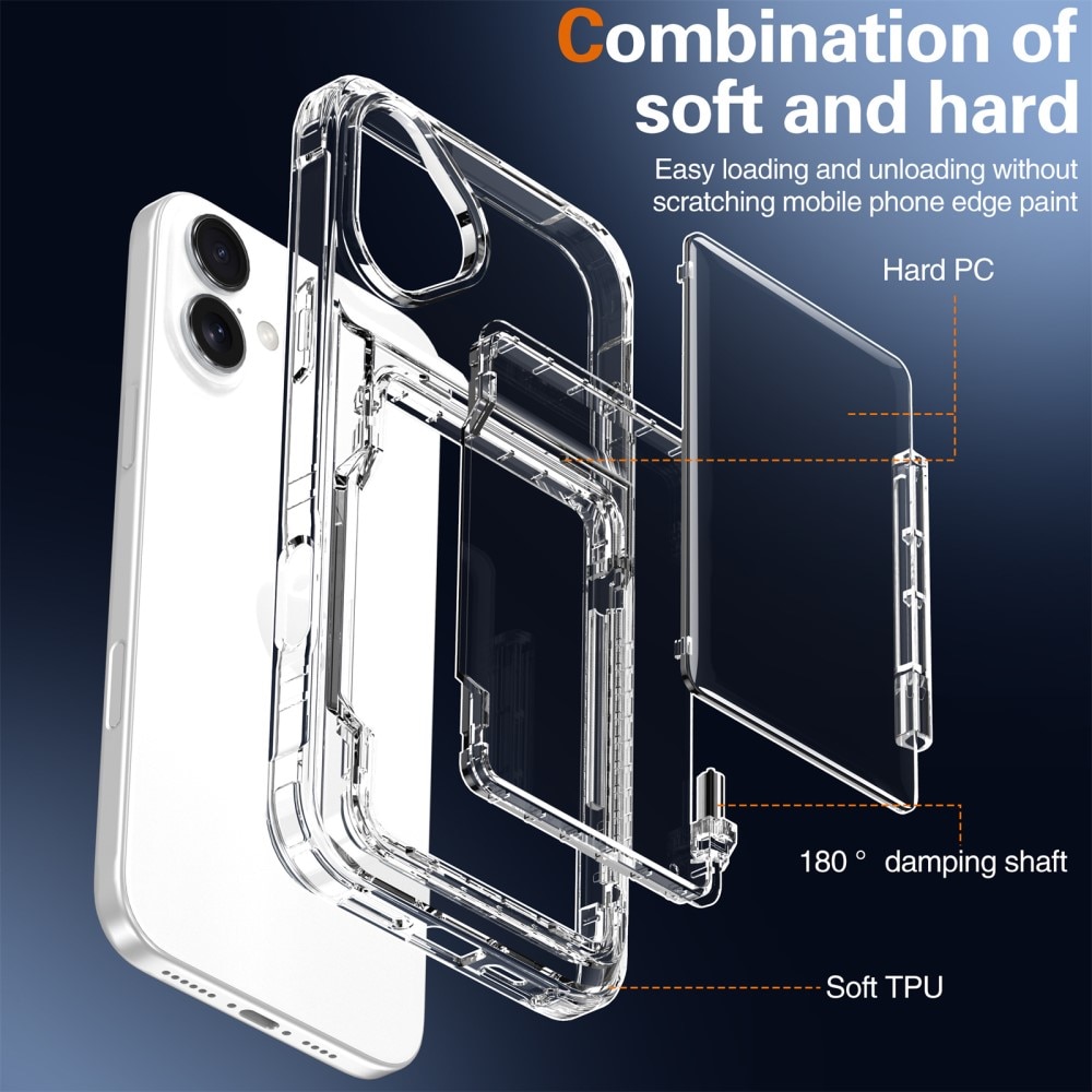 Coque hybride Kickstand à cartes iPhone 16 Plus, transparent