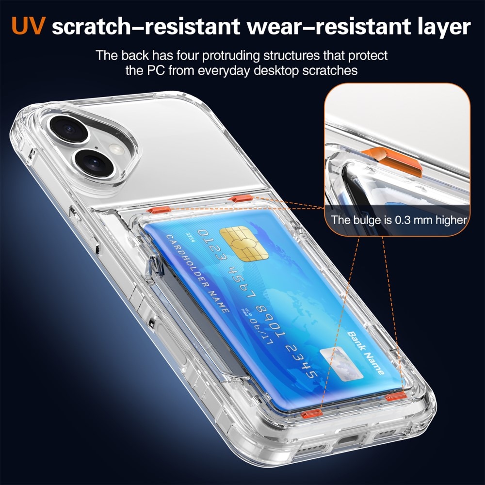 Coque hybride Kickstand à cartes iPhone 16 Plus, transparent