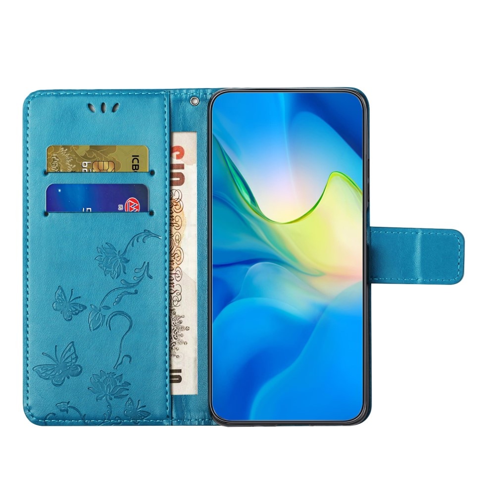 Étui en cuir à papillons pour Samsung Galaxy S24 FE, bleu