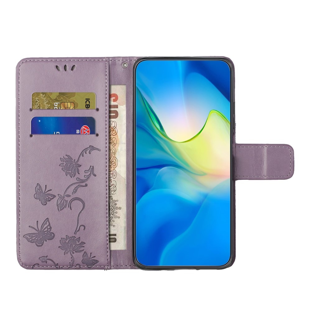 Étui en cuir à papillons pour Samsung Galaxy S24 FE, violet